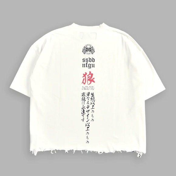 HALF MEMPO DESTROYED GRUNGE "BOX CUT" TEE IN CREAM - Picture 2 of 6